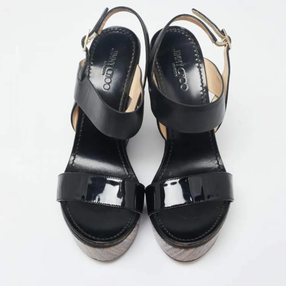 Jimmy Choo Notion Leather and Wood Wedge Sandals Size 36.5